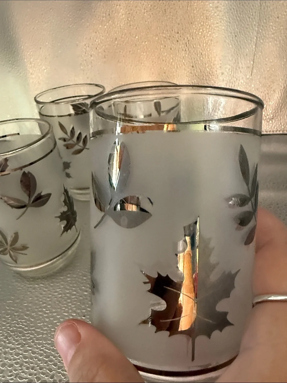 Vintage Libbey Silver Leaf Frosted MCM set of 4